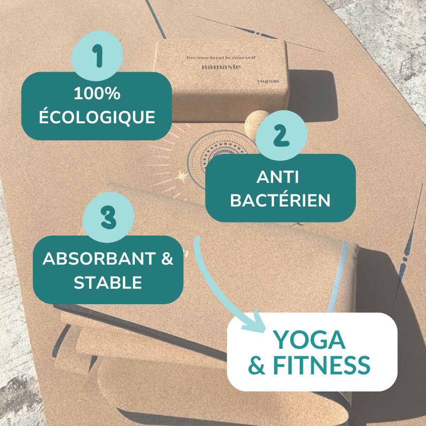 Tapis de yoga écologique liège Yogom bénéfices produits