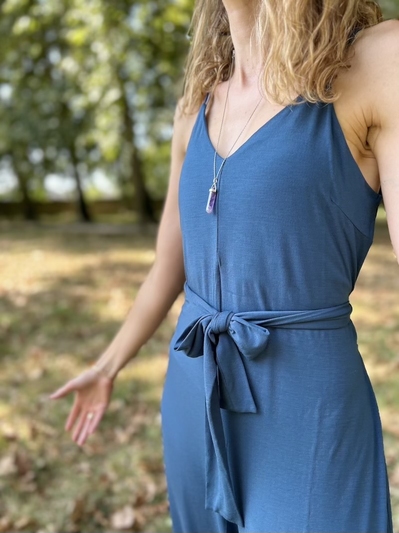 Combinaison yoga Yogom bleu marine canard en modal made in Portugal 9